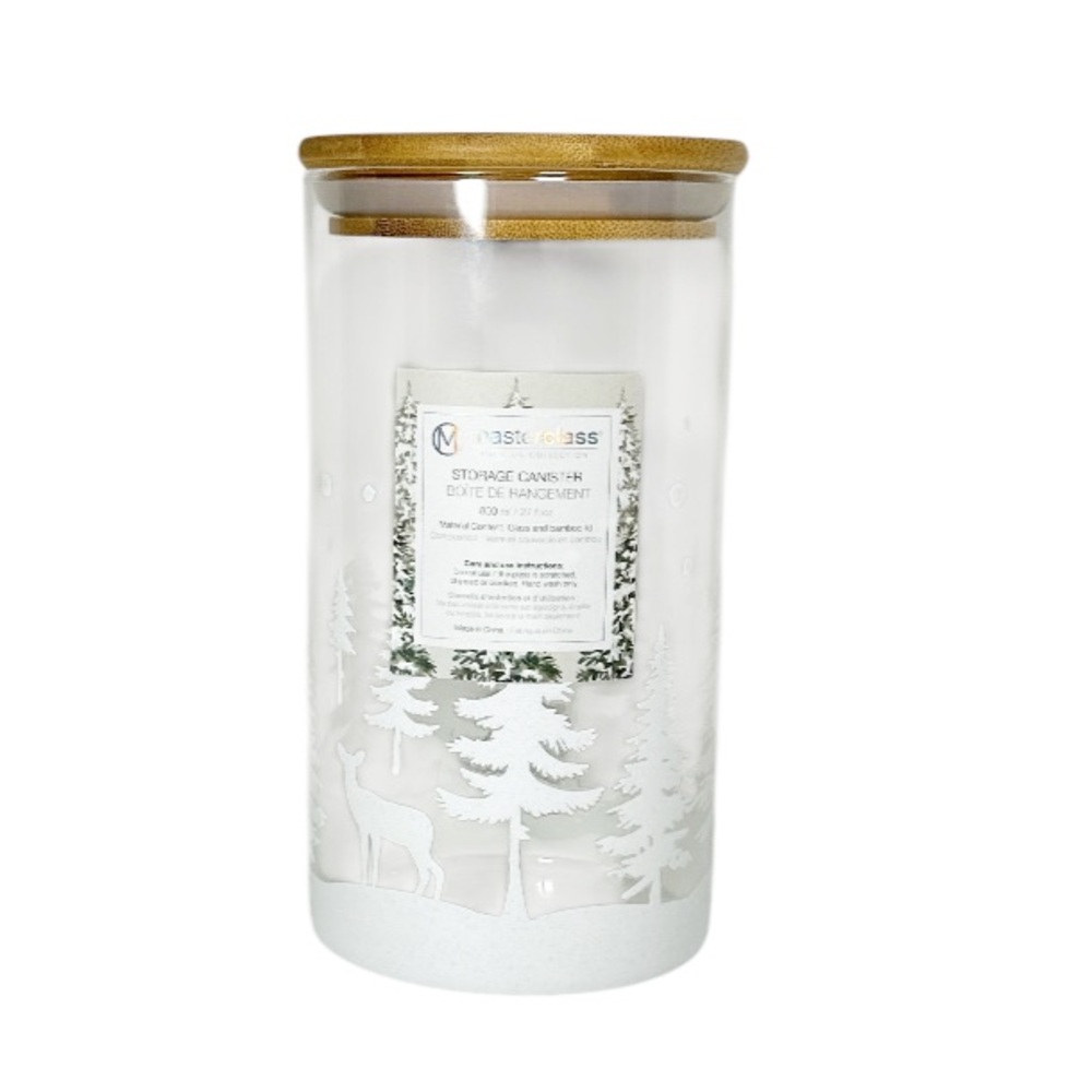 NEW Masterclass WINTER SCENE Glass Storage Canister with Bamboo Lid